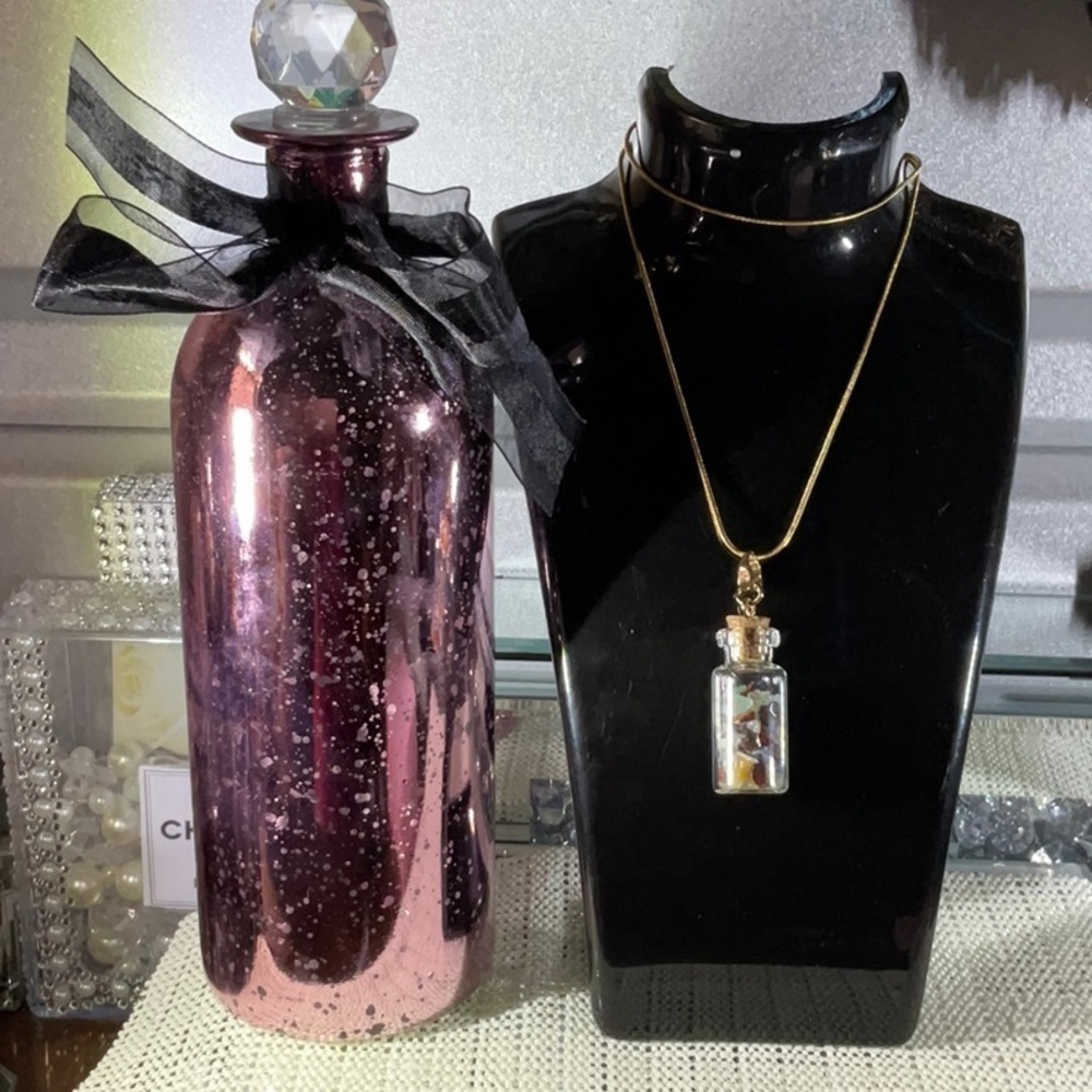 WORRY BOTTLE CHARM 18k GOLD OVER STERLING SNAKE  CHAIN
